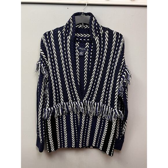 Anna Cai Knit Sweater Womens Small Black Blue Tassel Deep V Pullover Western - Picture 1 of 8